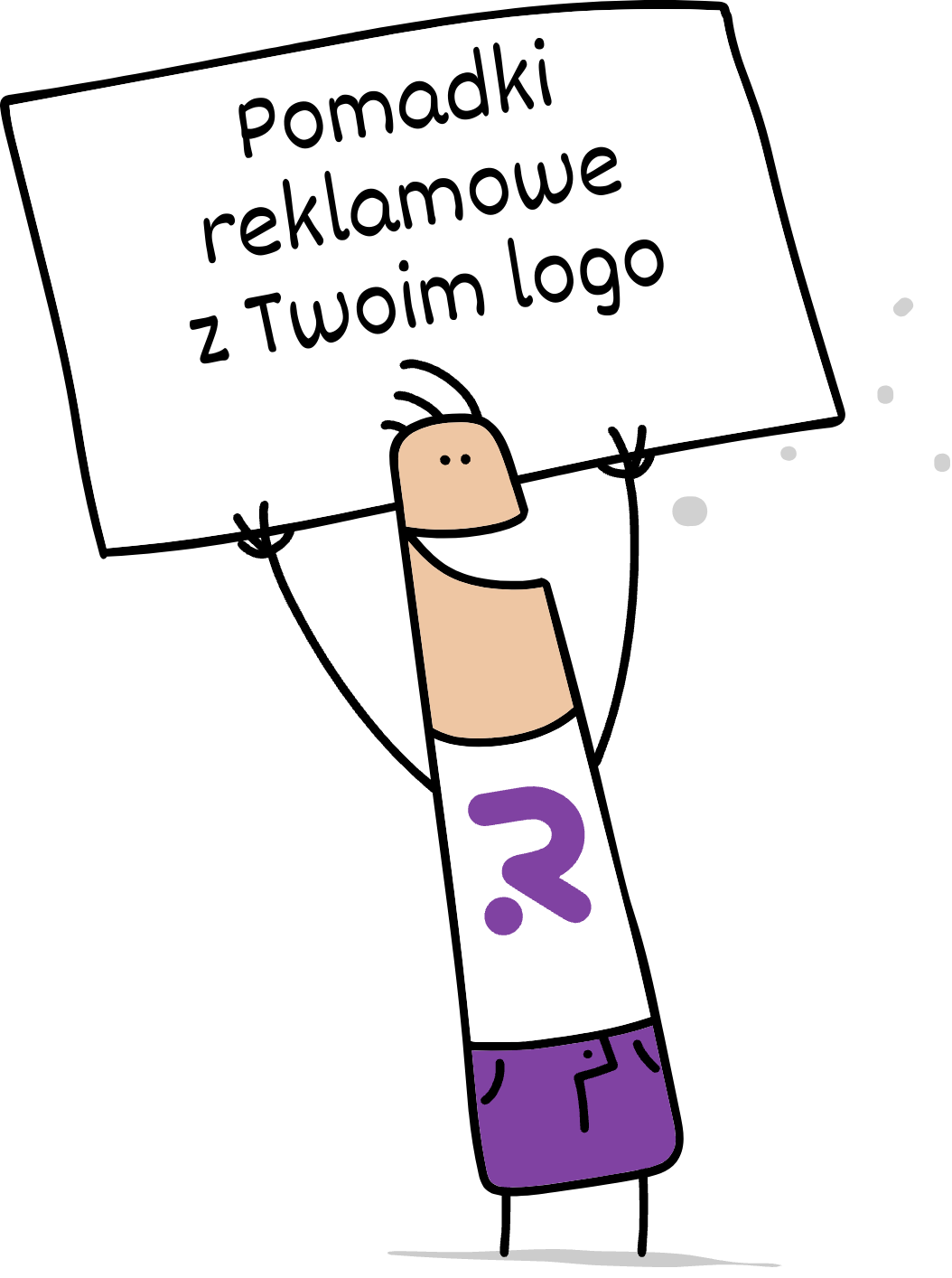 Buddy trzymający napis pomadki reklamowe z Twoim logo